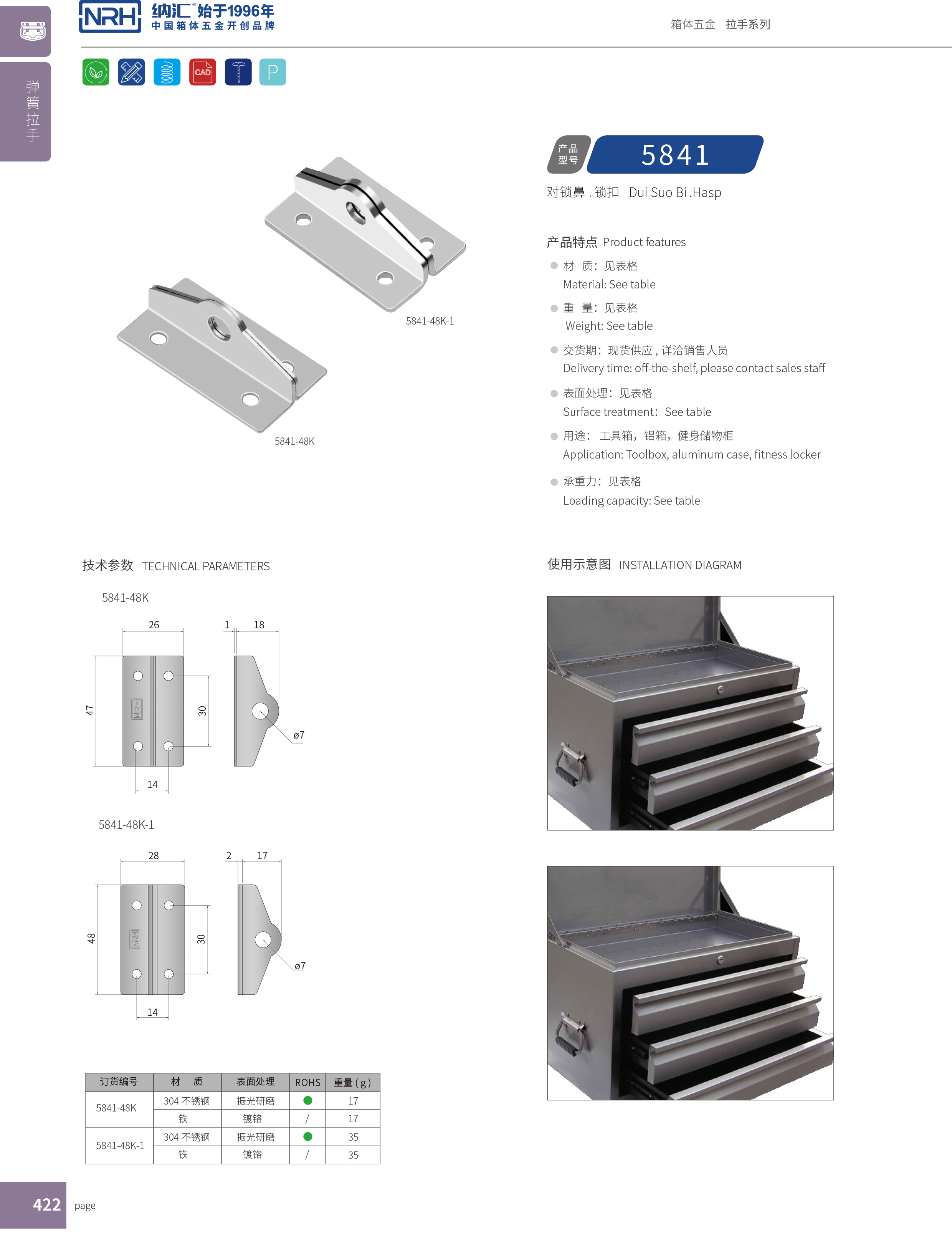 特殊TIKTOK国际免费版色板5841-48K工業櫃鎖_鋁箱鎖扣_NRH儀器箱箱扣