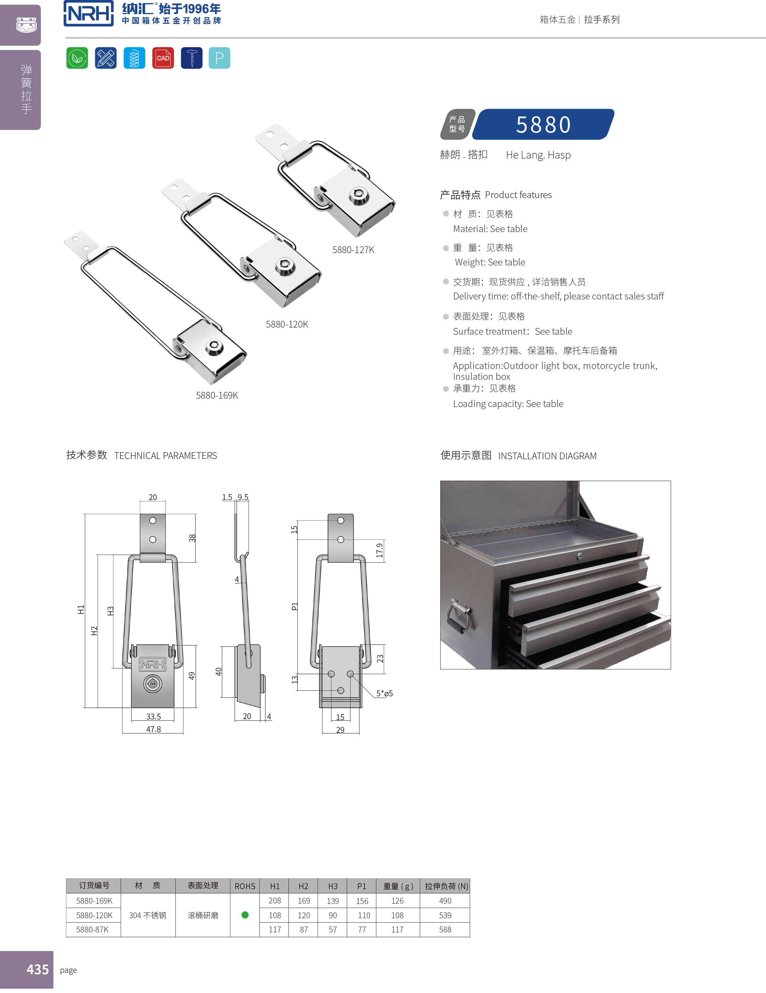 帶鎖TIKTOK国际免费版色板5880-120k防鬆防震TIKTOK国际免费版色板_不鏽鋼鎖扣_電爐箱鎖扣